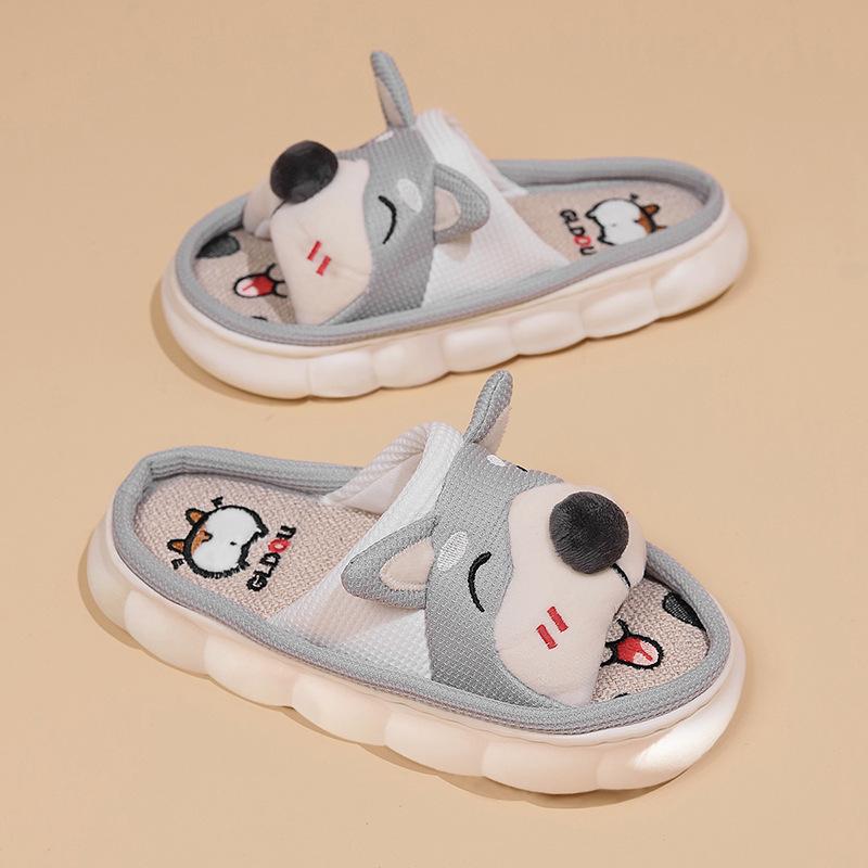 Corgi cute linen slippers women's four seasons home indoor thick bottom spring and autumn cotton and linen sandals summer