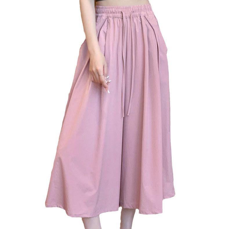 Women's Summer Ice Silk High-Waist Wide-Leg Pants: Lightweight, Casual, Japanese-Inspired, Textured Drape Skirt Pants