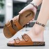 Fashion Kidmi Cork Footbed Sandals for Women Men Sandals Summer Beach Sandals Men Double Buckle Slip-On Sandals Nonslip Men Cork Sandals