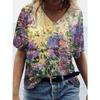 Cat 3D Printed Short Sleeved T-shirt Summer Breathable Polyester Simple V Neck Top