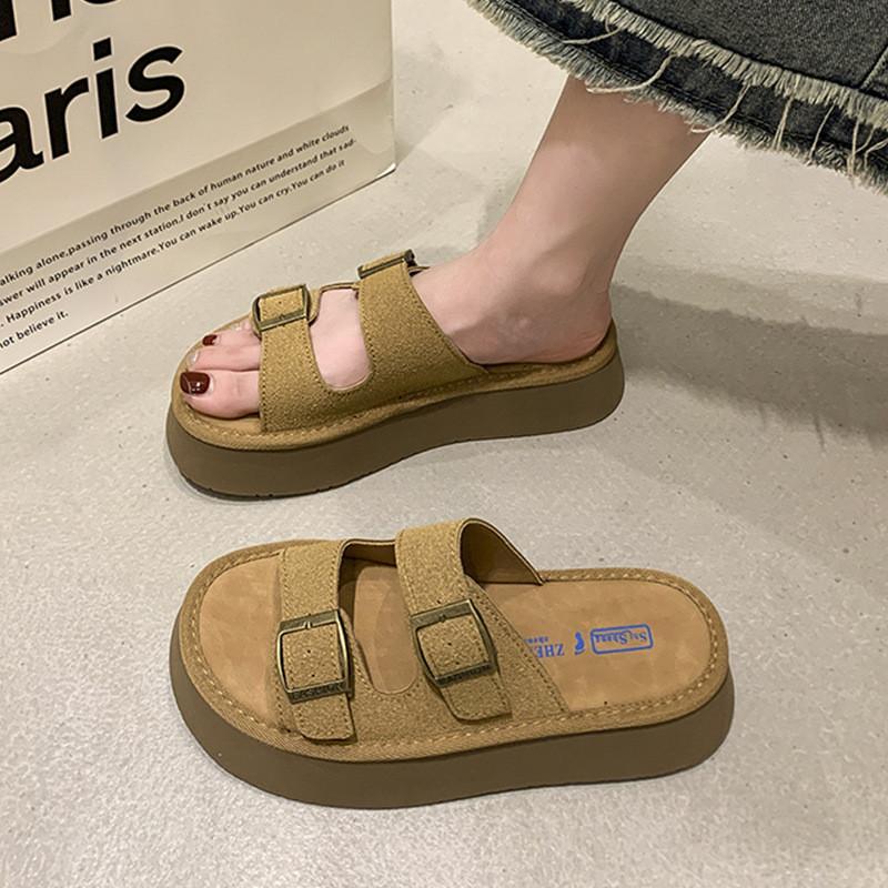 

Musthave Casual Womens Flat Buckle Sandals For Summer Available In Black Khaki Pink And Brown 40 коричневый