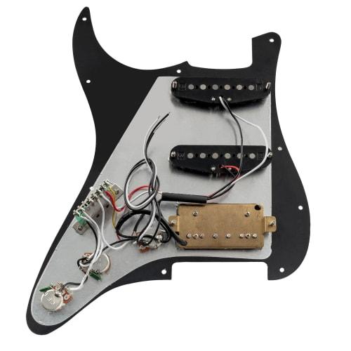Musiclily Basic 11-Hole Pre-Wired Stratocaster Pickguard with SSH Alnico 5 Pickup Set for Fender ST Stratocaster Electric Guitar, Black, 3-Piece Set