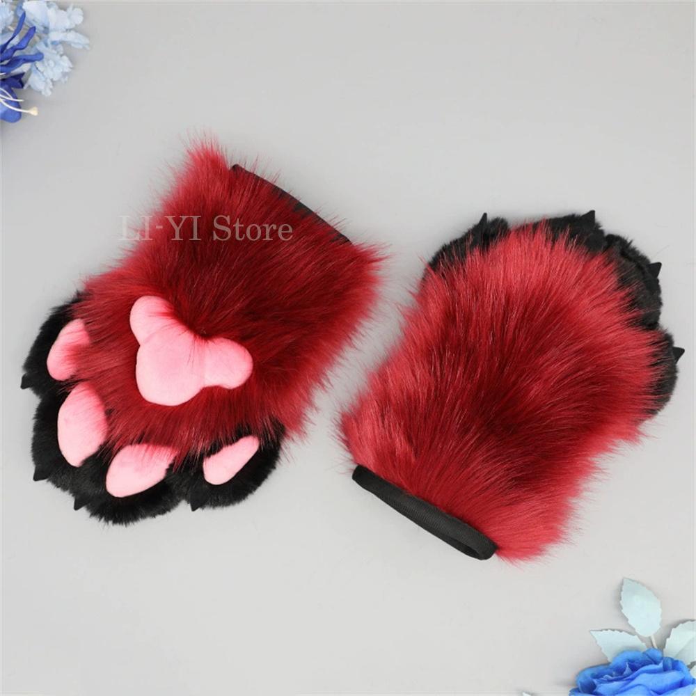 Handgefertigte Cosplay Kostüm Accessoires Pelzige Katzenpfoten Handschuhe Plüsch Accessoires Krallenhandschuhe Niedliche Anime Bärenpfote Flauschige Fäustlinge 1 Pair brown