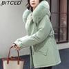 BITCED Women's Mid-Length Drawstring Cotton Coat with Fleece Lining Loose-Fit Puffer Jacket with Down-Fill Cotton Padding Winter Outerwear