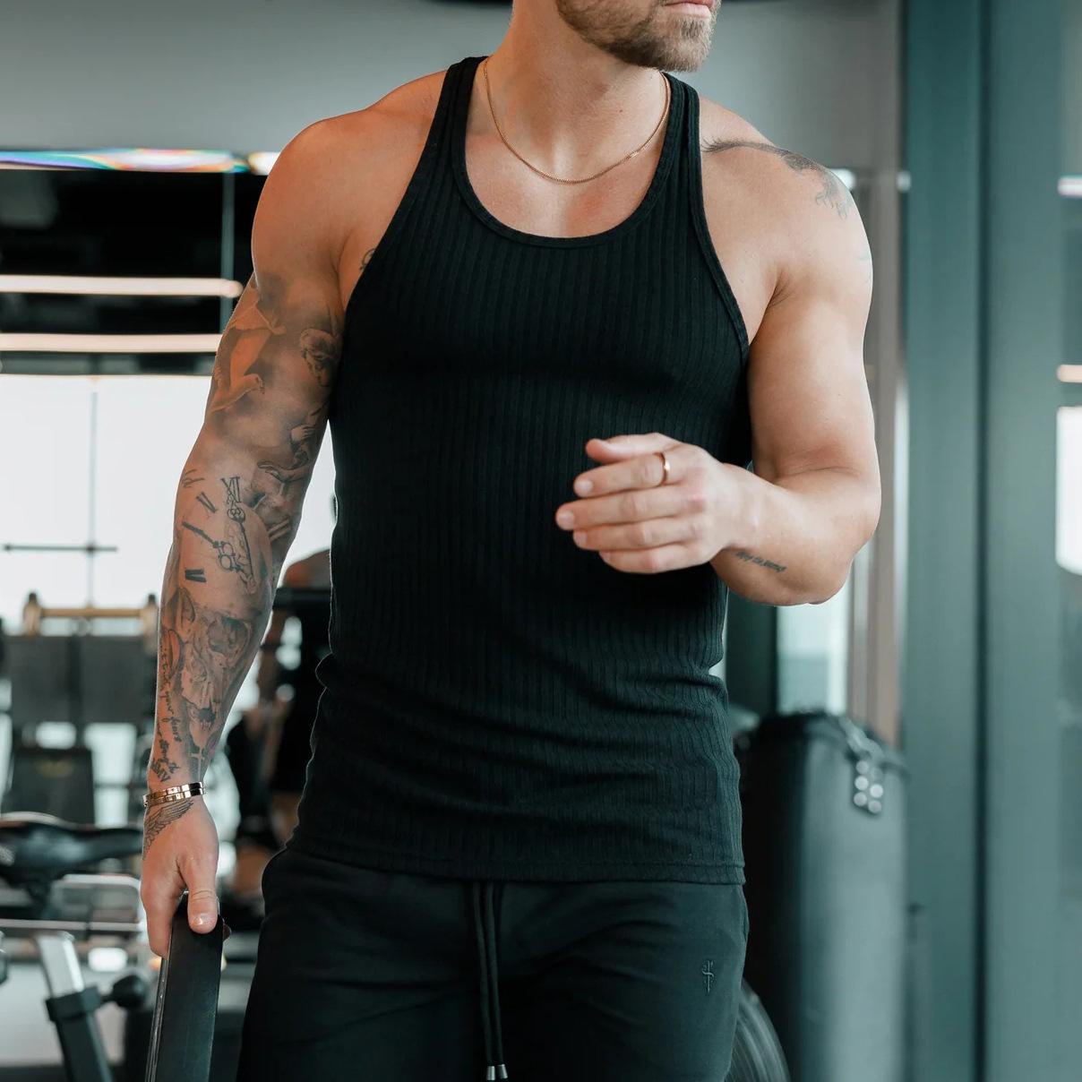 

Летняя вязаная майка-борцовка в вертикальную полоску для фитнеса, спорта, отдыха, облегающая, без рукавов, с широкими плечами для мужчин 3XL