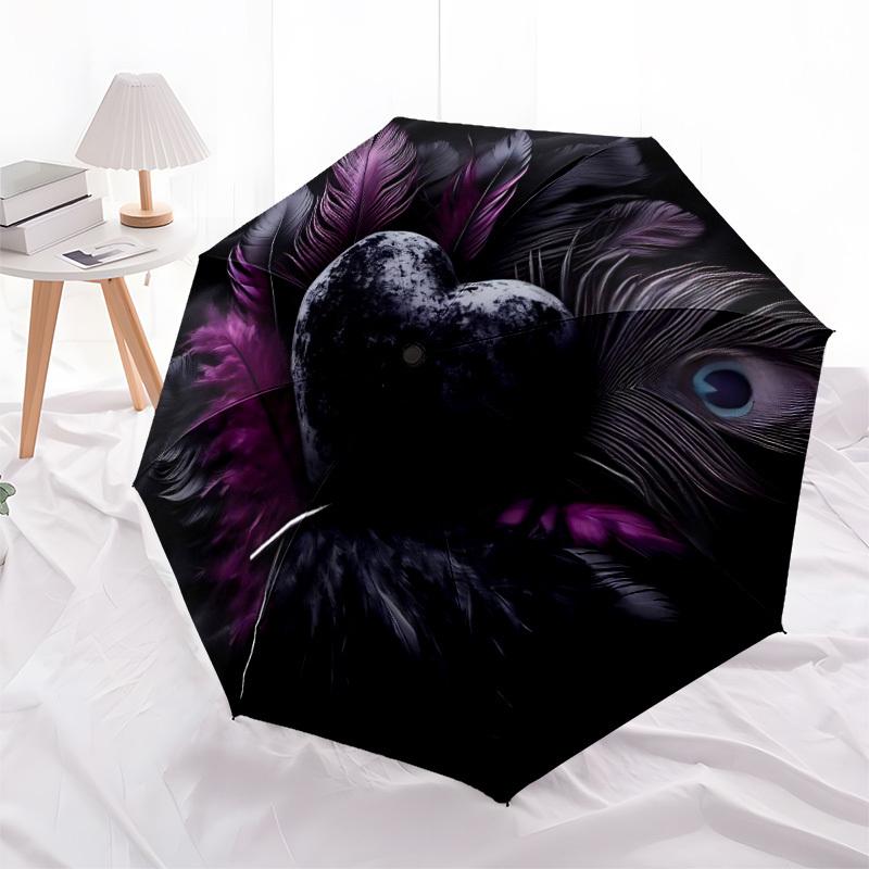 1pc Heart Feathers Automatic Folding Umbrella - Portable Collapsible 8-Rib Umbrella for All Seasons Yy251119183