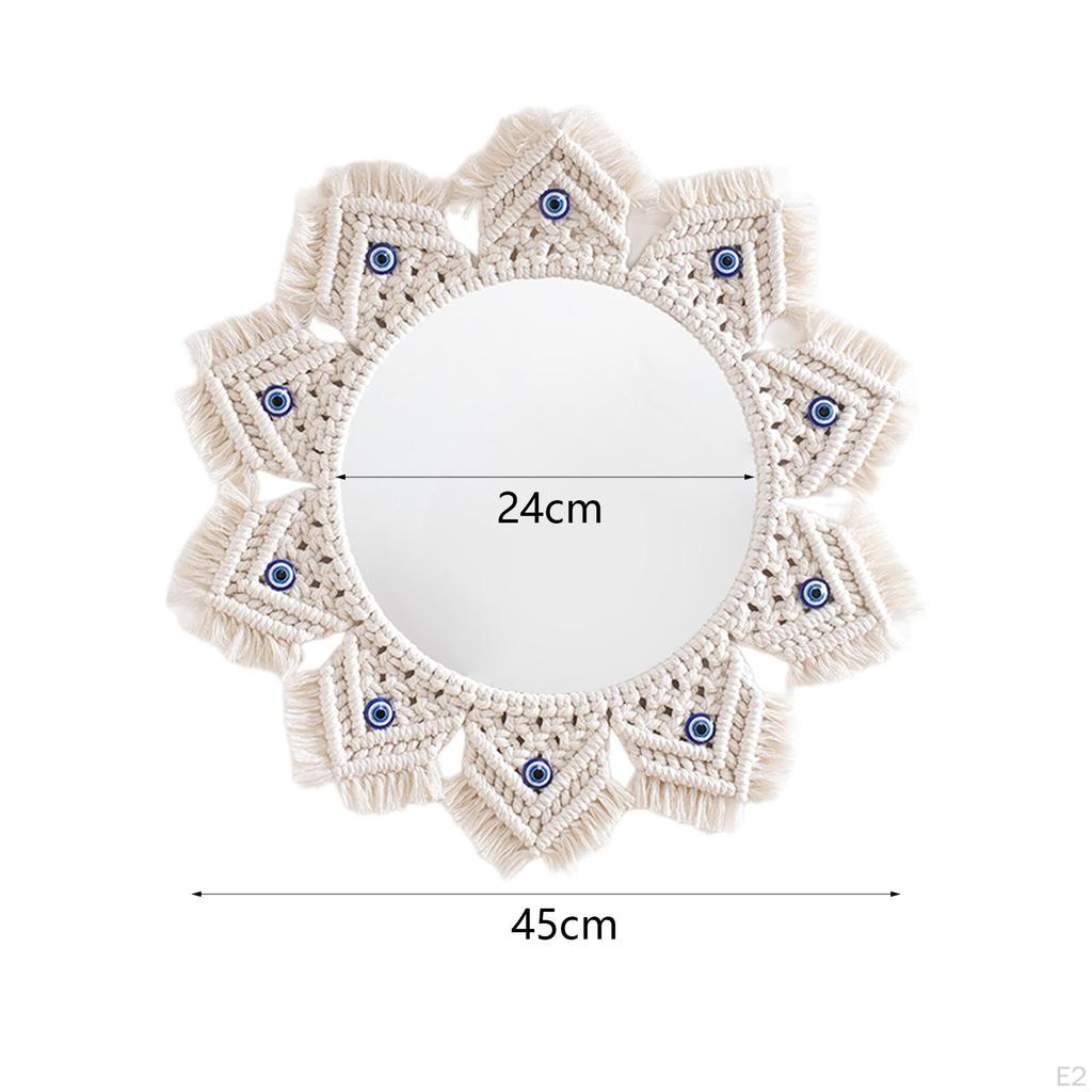 Hanging Wall Mirror Macrame Fringe Decorative Circle Makeup Nursery Decor Boho