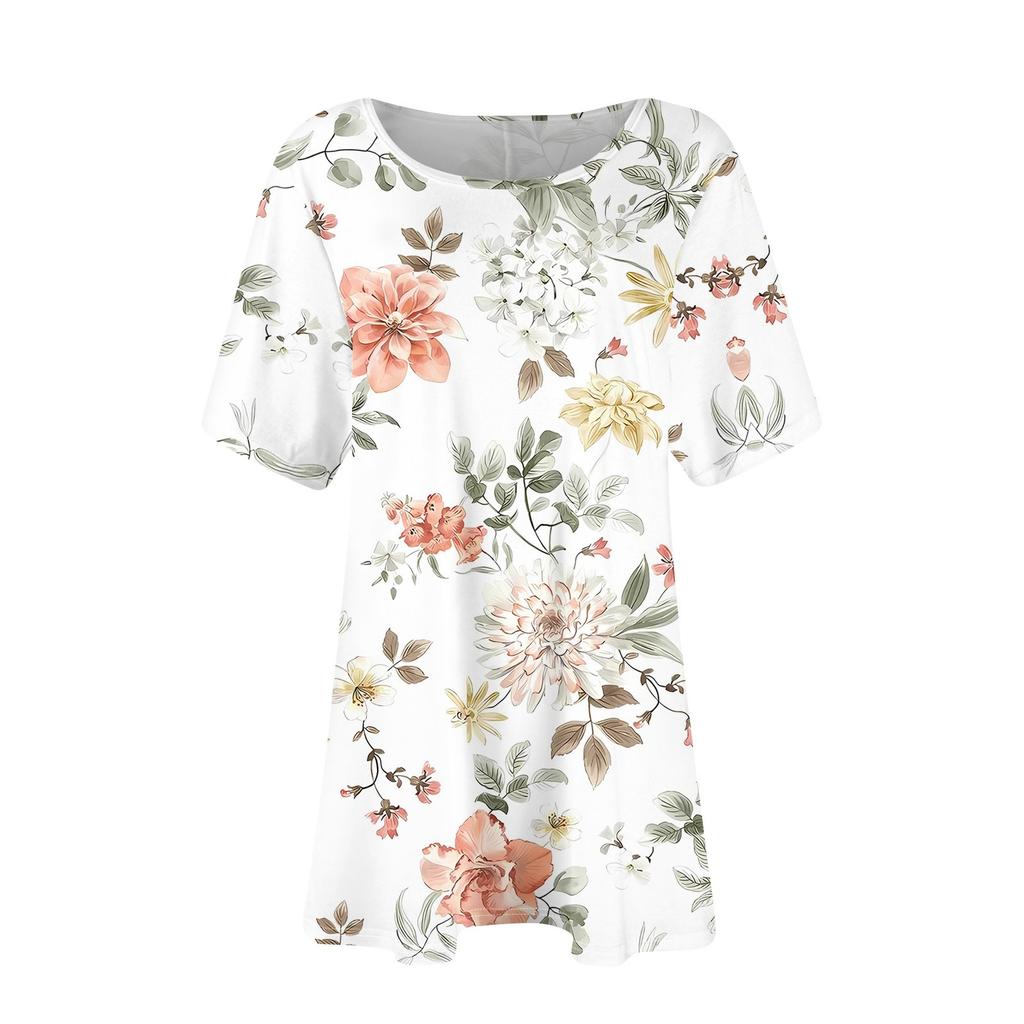 Damenmode Große Größe Rundhals Kurzarm Casual Print Lose Pullover Top