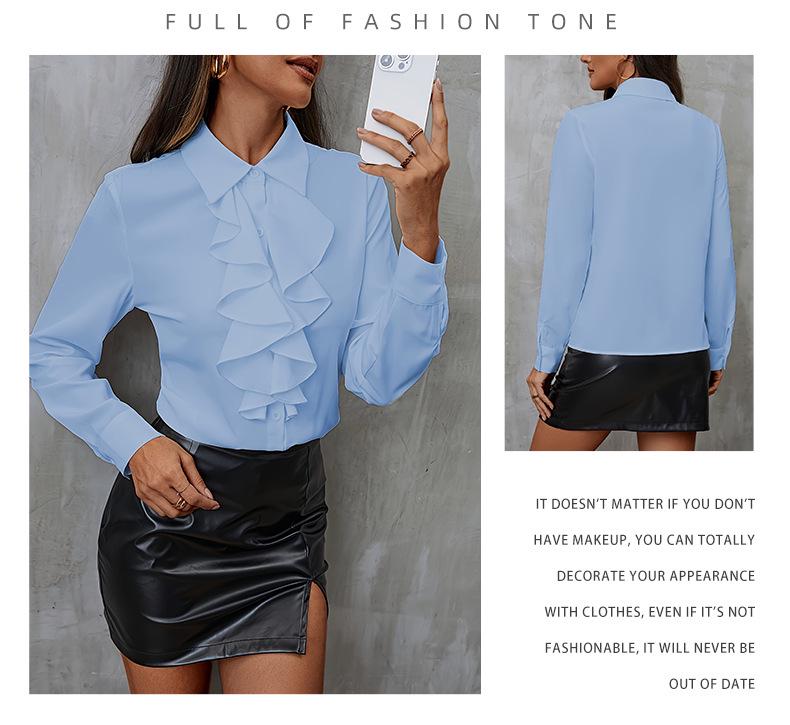 Europäisches & Amerikanisches Stilvolles Weißes Chiffon Rüschen Langarmhemd für Damen