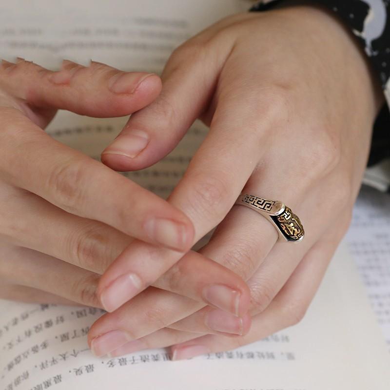 Adjustable Open Ring Men Women Vintage Geometric Copper Plated Retro Style
