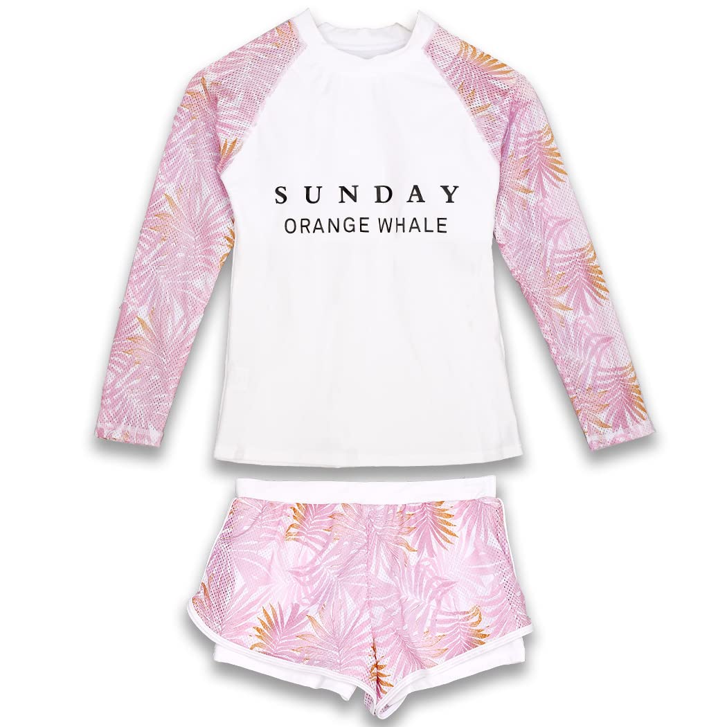 

Swimsuit for Kids443 White x Pale [Teddy] Kids, Girls, Juniors, Rashguard, Shorts, Separate, 2-Piece Set, (M, Pink)