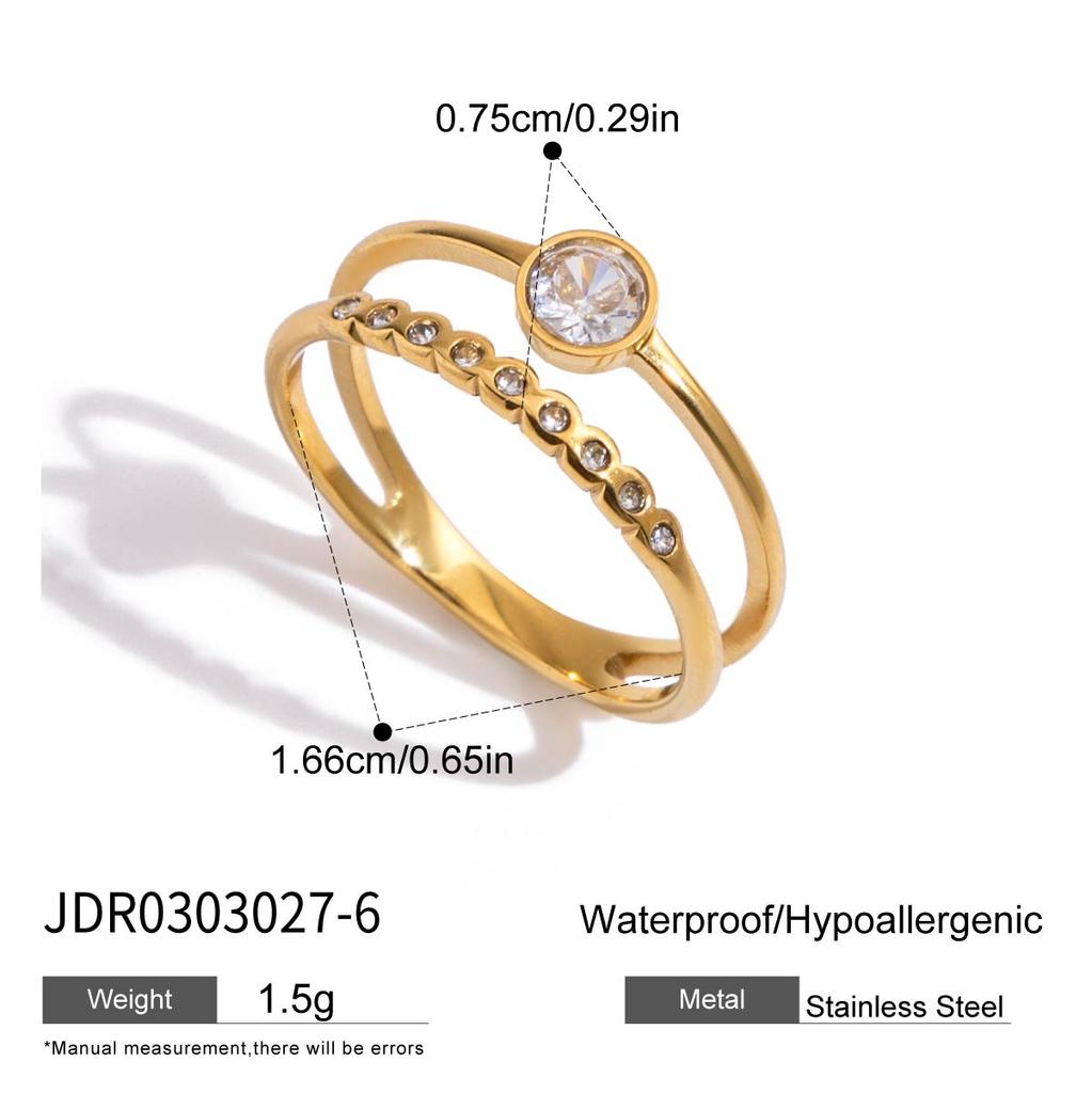 Youthway Delicate Zircon Rings For Women Minimalist Gold Plated Stainless Steel Open Rings Simple Fashion Jewelry Girls Gift