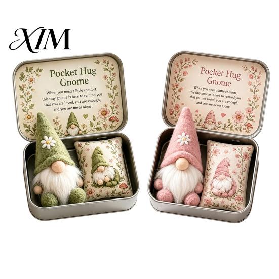 Cute Dwarf Ornament 2 Pcs Pocket Hug Gnome Comfort Gift Tin Box, Mini Plush Doll Emotional Support Birthday Presents for Her Keepsake, Handmade