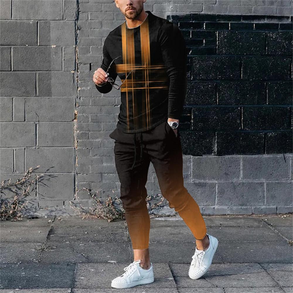 Men Spring And Autumn Vintage Tracksuit Casual Long Sleeve T-Shirt+Pants Suit two-Piece Set Man Clothing 2024 Street Sportswear