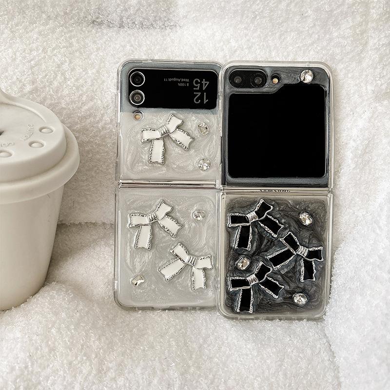 For Samsung Zflip6 Phone Case Flip Cover Zflod5 Bow Folding Screen Flip 4 Rhinestone W24 Protective Case