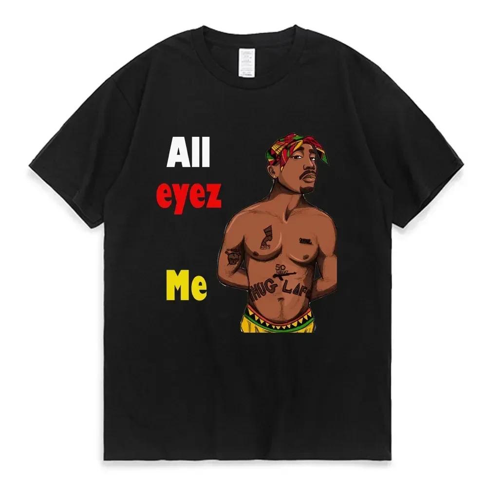 Women T-shirt Rapper Tupac Top Hip Hop Street Pattern T-shirt High Street Extra Large Short Sleeve T-shirt Men's Cotton T-shirt