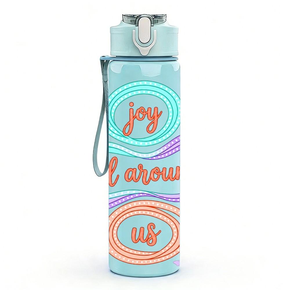 1PC My Joy All Around Us Swirl Art 750ml Color Plastic Sports Water Bottle Leakproof Flip Straw Lid Suitable for Sports Office Home Use