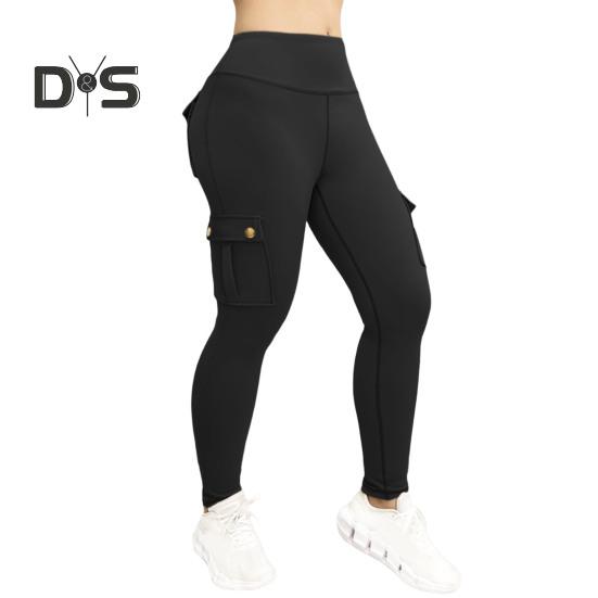 

Женские спортивные брюки, брюки для йоги, облегающие, с высокой талией, эластичные, быстросохнущие, обтягивающие, мягкие, дышащие, однотонные, с карманами, женские брюки для бега M чёрный