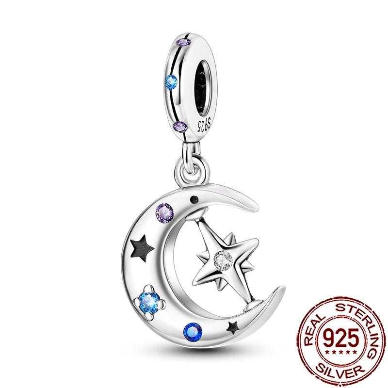 Charms Copper Moon Star Night Sky Galaxy Celestial Dangle Beads Fit Snake Chain Bracelet Necklace Women Diy Jewelry