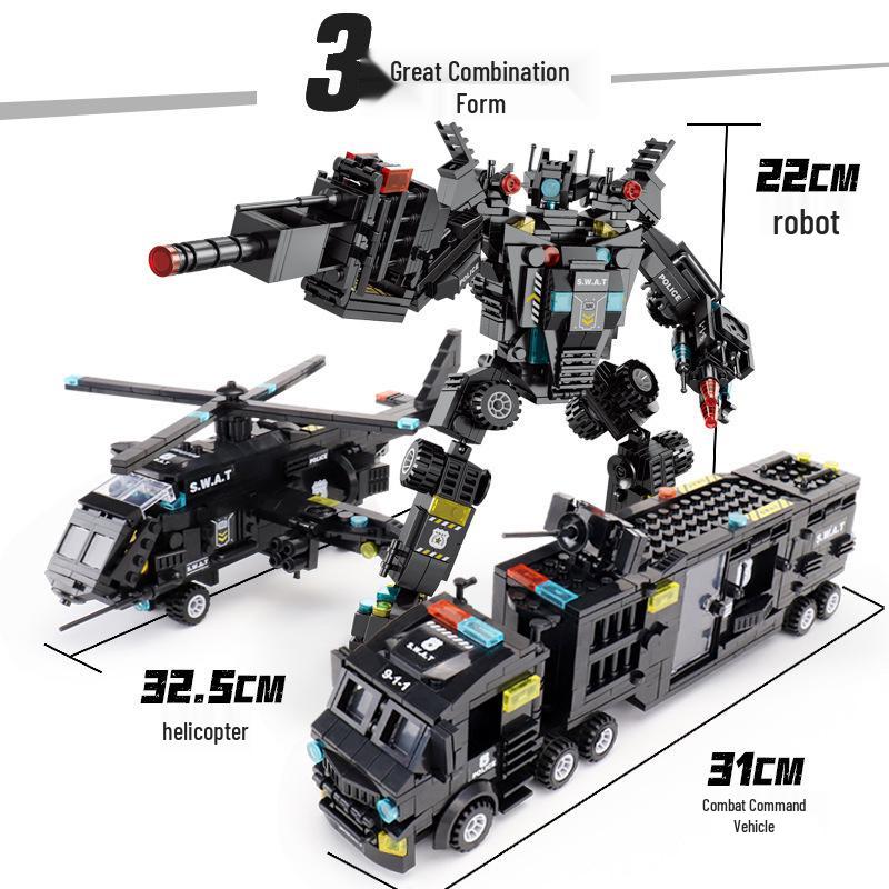 Lele Brothers Black Eagle Police Mech Vehicle, 51-in-1, Compatible with Lego Building Blocks, Assembly Toy for Boys