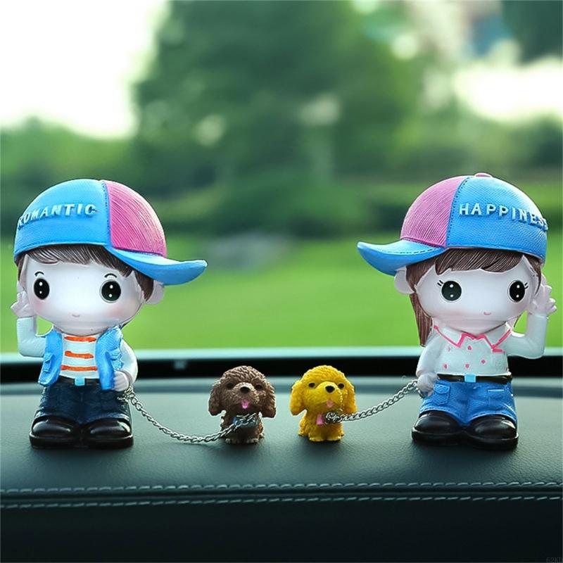 62KD Elegant Male Female Walking Dog Statue Resins Sculpture Car Interior Ornament