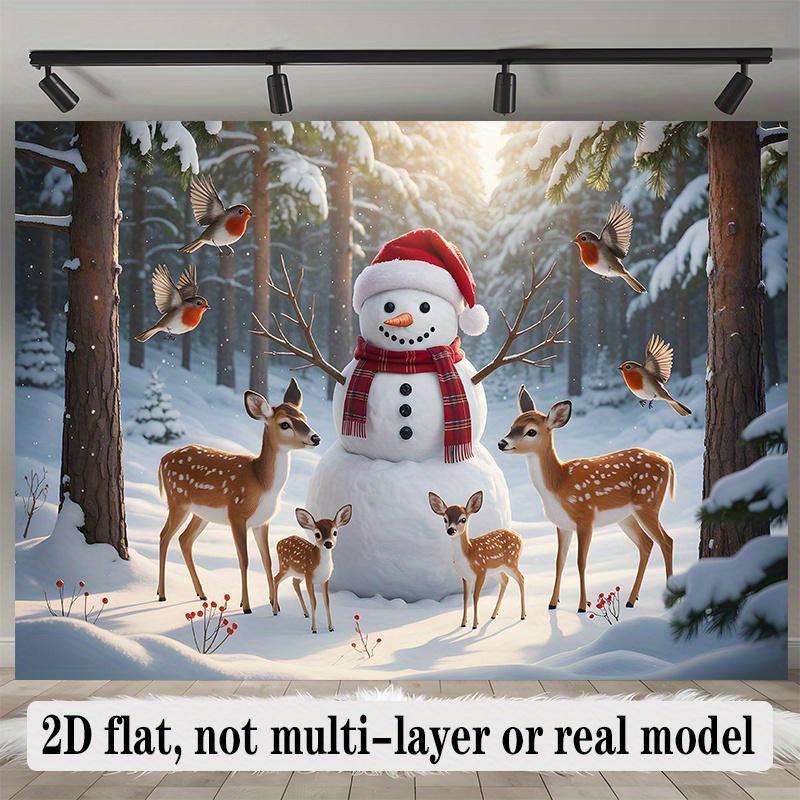 2D flat banner 1 piece winter wonderland snowman and deer-themed background decoration photo propszyc
