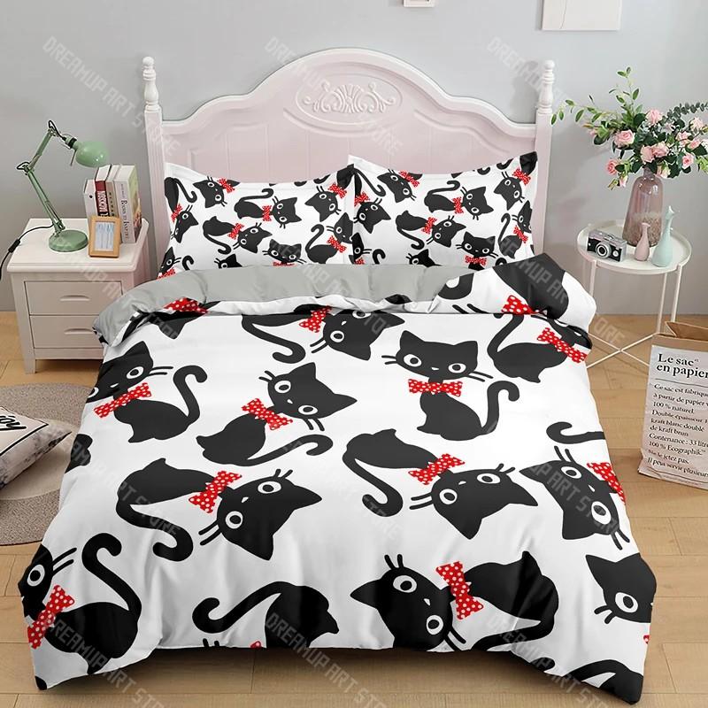 Boys Girls Animal Theme Cute Kitten Pattern 2_3pcs 3D Kids Cats Bedding Set Twin Size Green Cartoon Cats Bedding Set for Kids