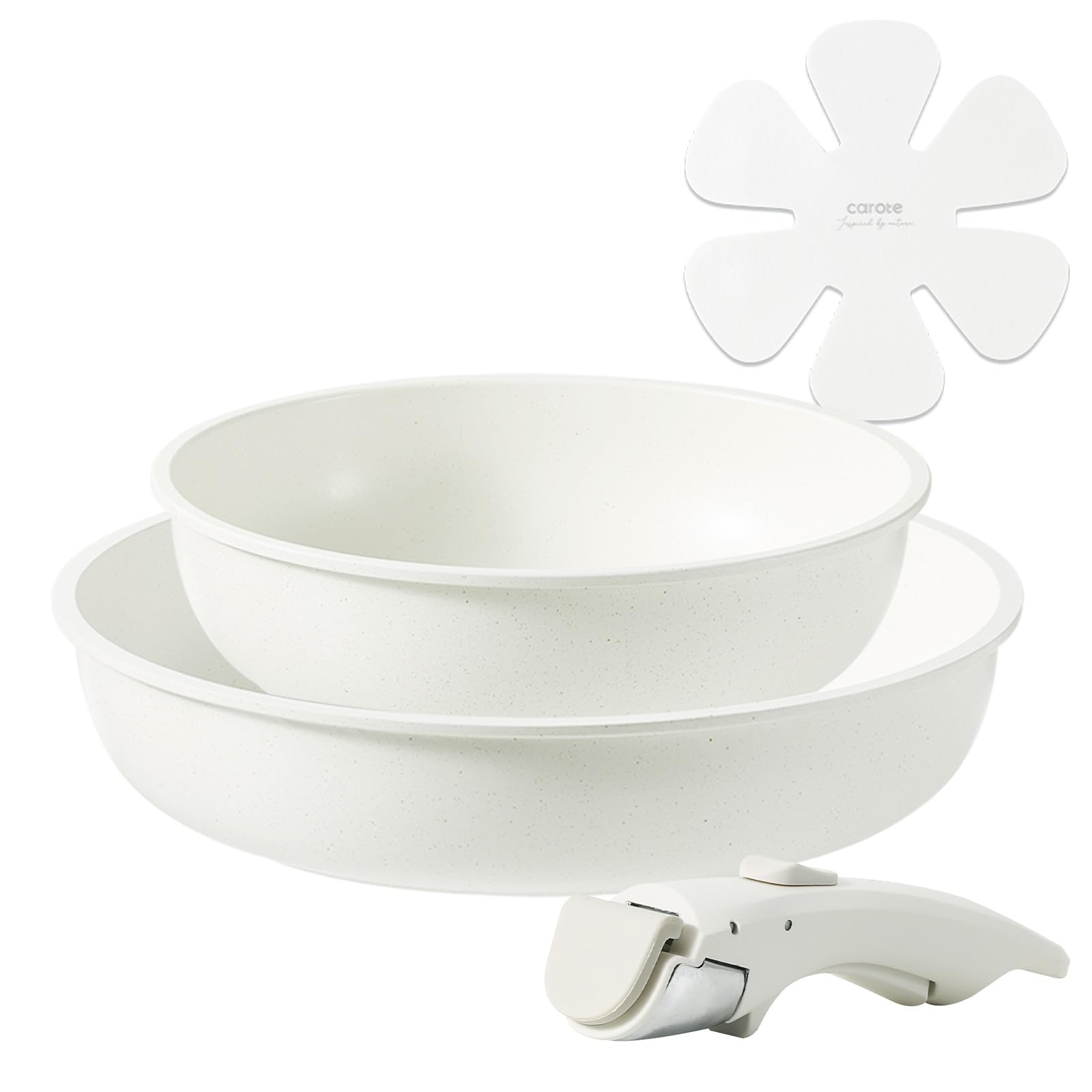 CAROTE Frying Pan and Pot Set IH Gas Stove Compatible 4 Pieces PFOA and other harmful substances free Professional Grade Marble Coating Lightweight бежевый