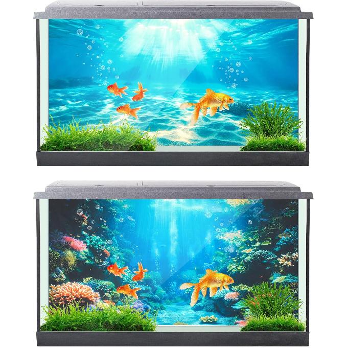 4 Pack Aquarium Background Polyester 30 x 18 Inch Cloth Fish Tank Background Undersea Corals Sunshines Rock Aquatic Plants Wallpaper with