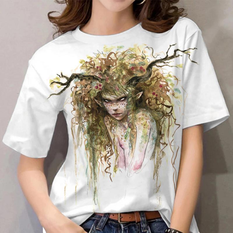 Women's T Shirt Witches Print Funny Tshirt Summer Women Fashion Casual Personality T Shirts Oversized O Neck Tops