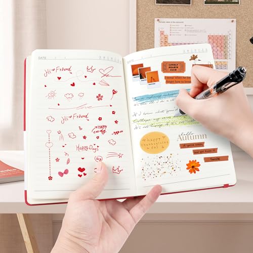 JUNART A5 Ruled Journal Notebook Women Men 192 Pages Leather Hardcover Personal Writing Study Office Travel Records Gifts (red)
