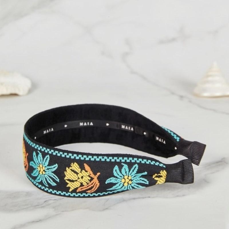 MAIA Flower Jacquard Hairband - Plain Blue