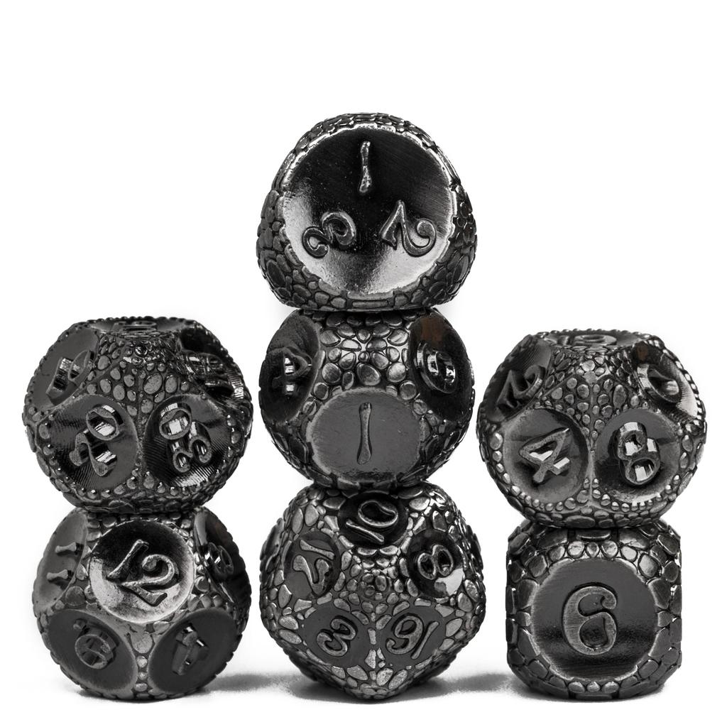 Cusdie Metal Solid DND Dices Pebbles Texture 7Pcs D4-D20 Polyhedral Dice Set for Role Playing Game Pathfinder Board Games TRPG