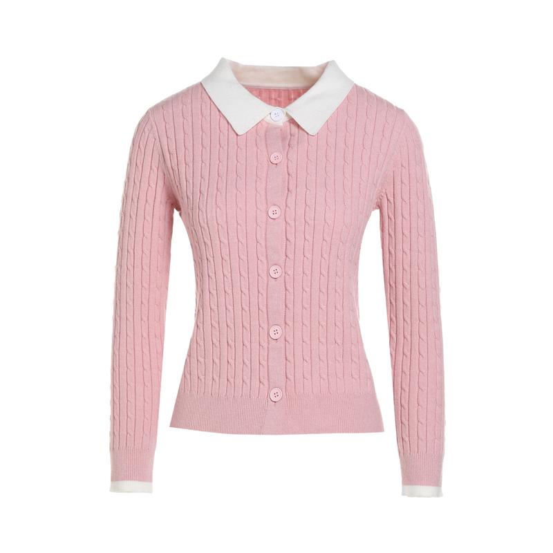 [French Lady Style Color Contrasting Sweater] Women's 25 Year Winter Edition Reduced Age Commuting Wear with Twisted Flower and Wool Cardigan