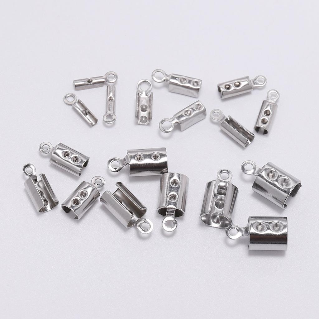 50 Pcs Stainless Steel Leather Cord Clasp End Clasps Crimp Bead Connectors For Jewelry Making Findings DIY Accessories Supplies