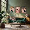 3 Frameless Funny Cat Bathroom Posters,Pink Cat Reading, Lying and Bathing,Retro Abstract Art,Bedroom,Living Room,Office Decor