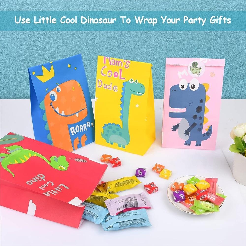 Gift Bags, 24 Pack Dinosaur Paper Bags, Party Paper Bags With Cute Stickers For Children's Parties, Celebrations, Baby's Birthday