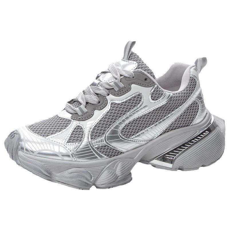 Women's 2024 Spring Fashion Height-Enhancing Breathable Mesh Dad Shoes: Versatile Soft-Soled Thick-Sole Casual Sports Footwear