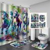 Horse Printed Shower Curtain Set Waterproof Bathroom  With Hooks  Sets    And Rugs Home Decor