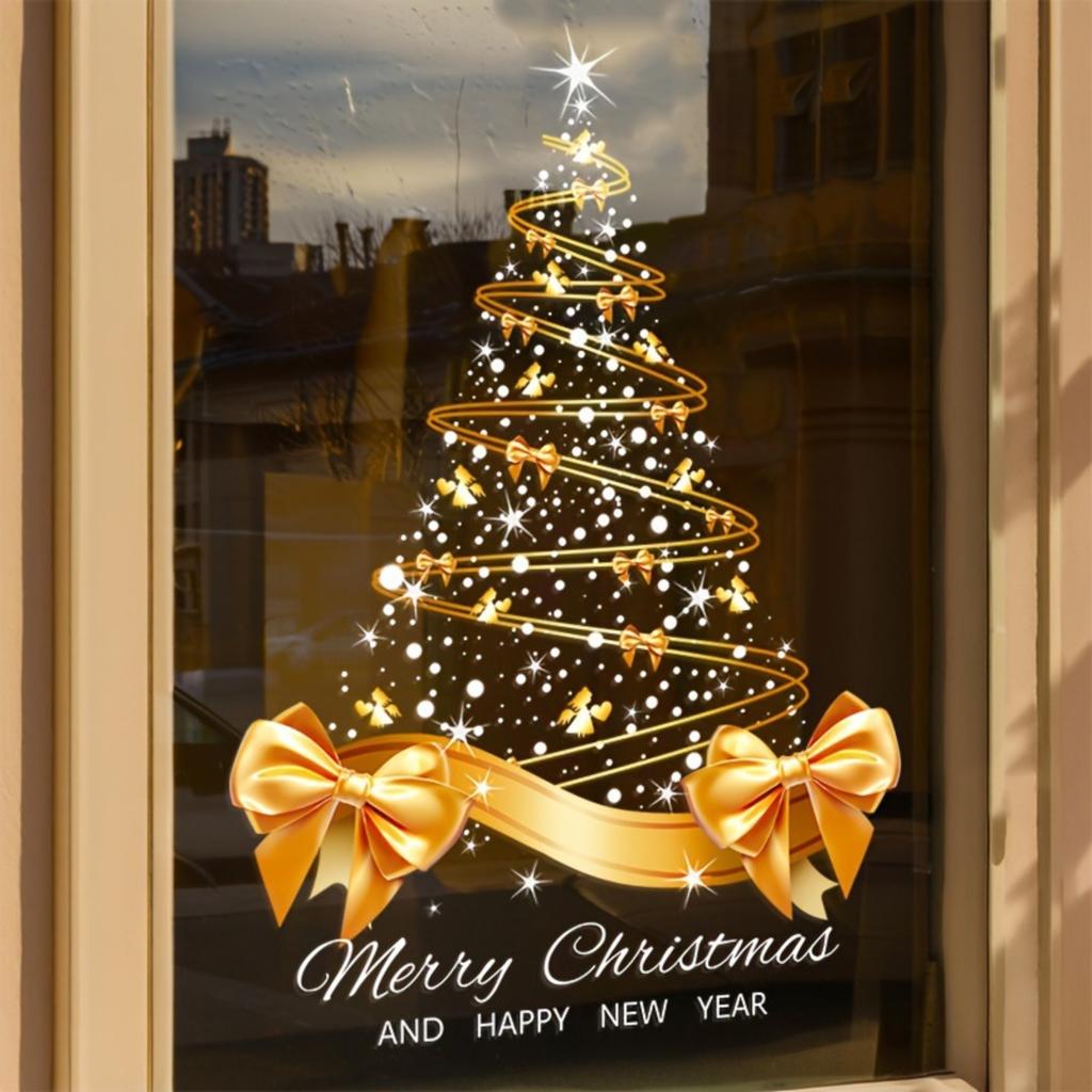 Large Christmas Tree Window Clings,Static Cling Decals 23.6x37 Inch, Removable Reusable Vinyl Stickers For Glass Door Home Offices Holiday Decor