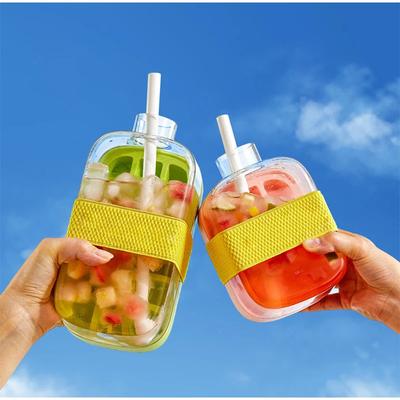 2-in-1 With Straw Water Bottle Ice Cube Silicone Tray Food-grade Ice Make Pressing Mould Ice Drink Cup Outdoor Fruit Juice Cup