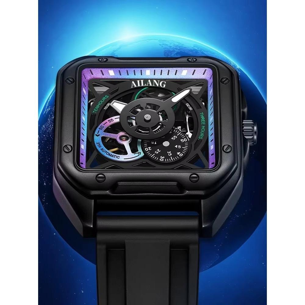 AILANG Herren Skelett Automatische Mechanische Uhr Leuchtend Wasserdicht Quadratisch Großes Zifferblatt Mode Herrenuhr 41mm Zifferblatt