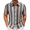 Men's Summer Sexy Cool Colorful Hollow Breathable Shirt Summer Casual Knitted Short-sleeved Lapel Shirt