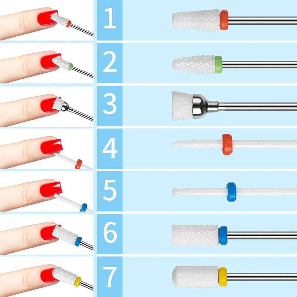 7 Pcs Ceramic Milling Cutters Set For Manicure Combined Removing Gel Polishing Nail Drill Bits Kit Tools