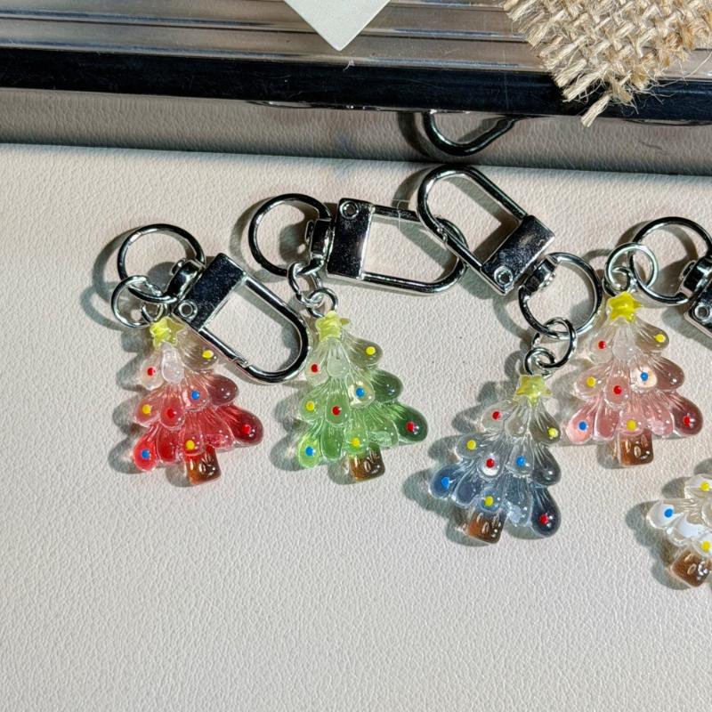 1/5/6Pcs Cute Transparent Christmas Tree Keychains Colorful Dotted Design For Bag Decor Holiday Gifts Daily Use
