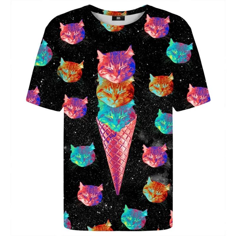 Summer Round Neck 3D Animal Cat Graphic Print Top Fashionable Casual Short Sleeved Men's T-shirts