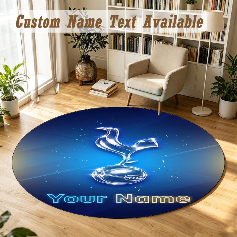 Round Rug Custom NameTottenham Hotspur FC Pattern Non Slip Carpet Home Floor Decor