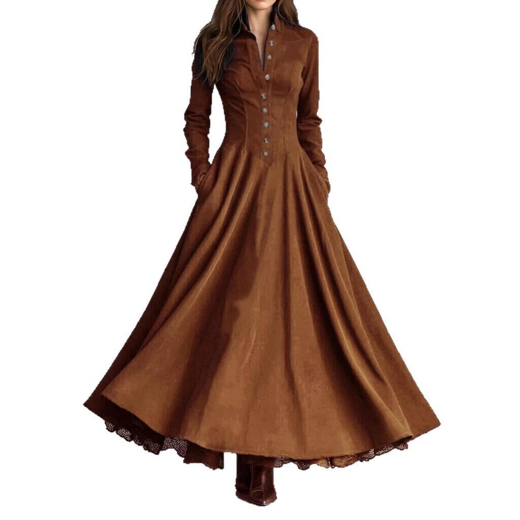 2025 Französisches Retro-Spitzenbesatz Wildleder Patchwork Langes Kleid