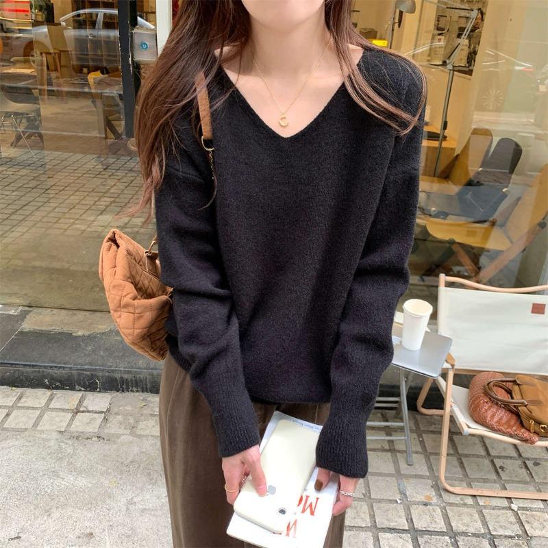 Chic Collar Knitted Bottoming Shirt Women's Spring Age-reducing Versatile Top Loose Soft Waxy Inner Sweater