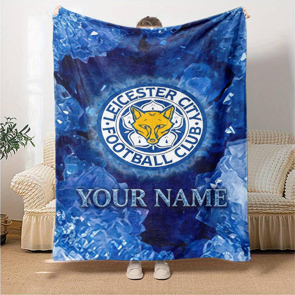 Name Custom Leicester City FC Logo Print Flannel Blanket High Quality Warm Comfortable Cover for All Seasons Perfect for Gifts Home Decor